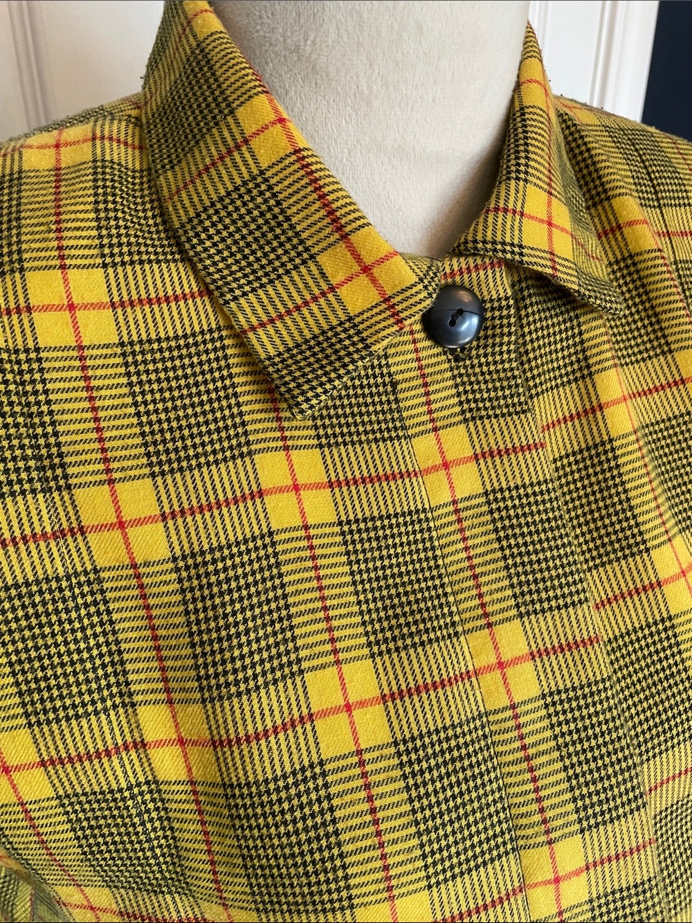 VTG R&K Originals Yellow Plaid Shirt Dress Long Sleeve Belted Midi Size 8 - Picture 2 of 12